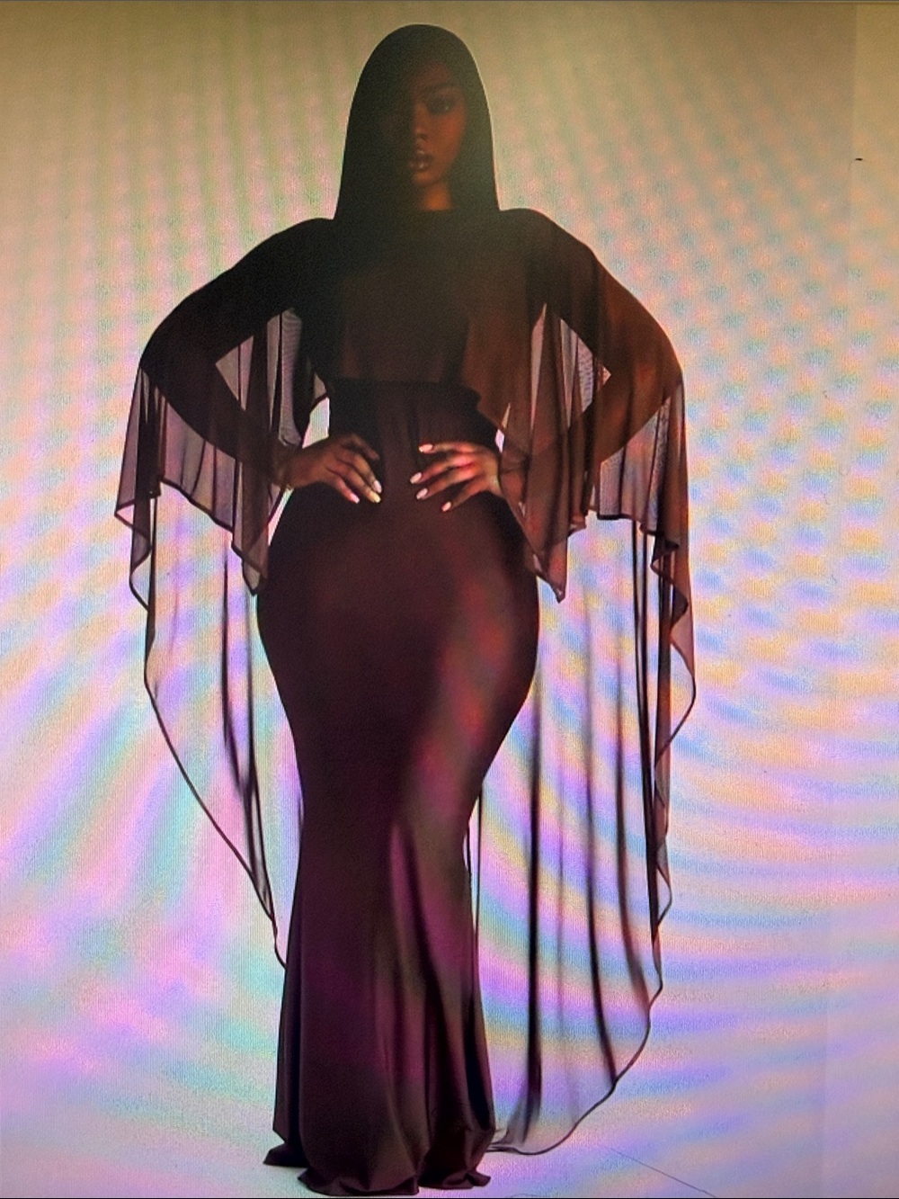 Elegant brown Sheer Cape Mermaid Evening Dress